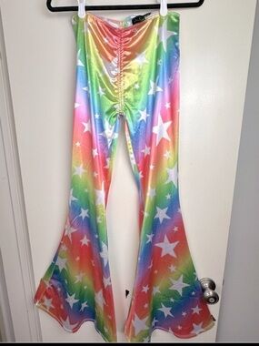 Club Exx X Dolls Kill Ombré Rainbow Celetral Stars Wide Flare Pant M NWT *SNAGS*